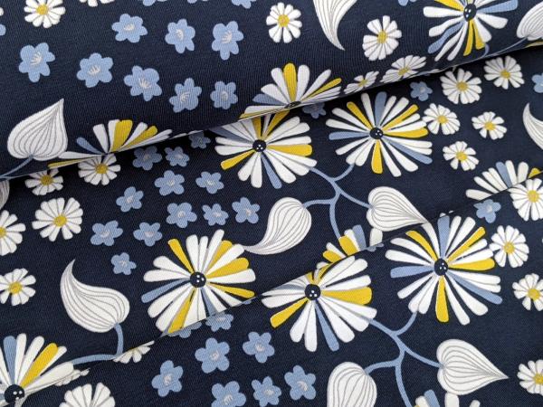 Reststück Baumwolljersey Florales Zauber Dunkelblau 50 x 150 cm